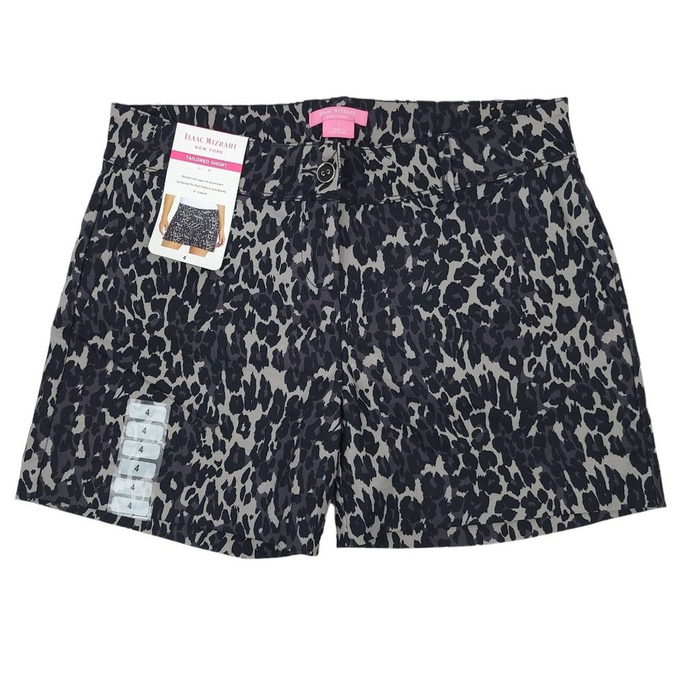 Isaac Mizrahi Women Tailored Shorts NEW 5" Inseam Black Animal Print Stretch